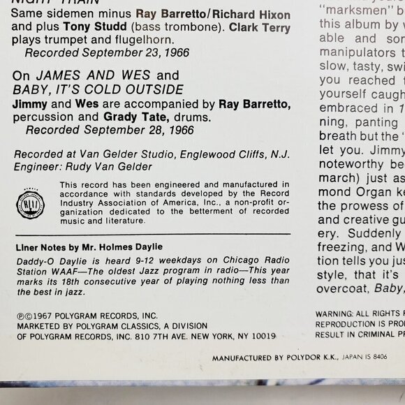 Jimmy Smith Wes Montgomery Vinyl Record Dynamic Duo cVerve Jazz Japan - Picture 10 of 13